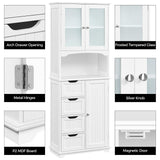 Tall Storage Cabinet with Glass Door, Bathroom Floor Cabinet 65.5″, Kitchen Pantry