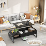 Top Coffee Table with Storage, Wood Lifting Top Central Table Metal Frame