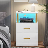 Nightstand with Charging Station and LED Lights, Nightstands Set of 2, Bedside Table