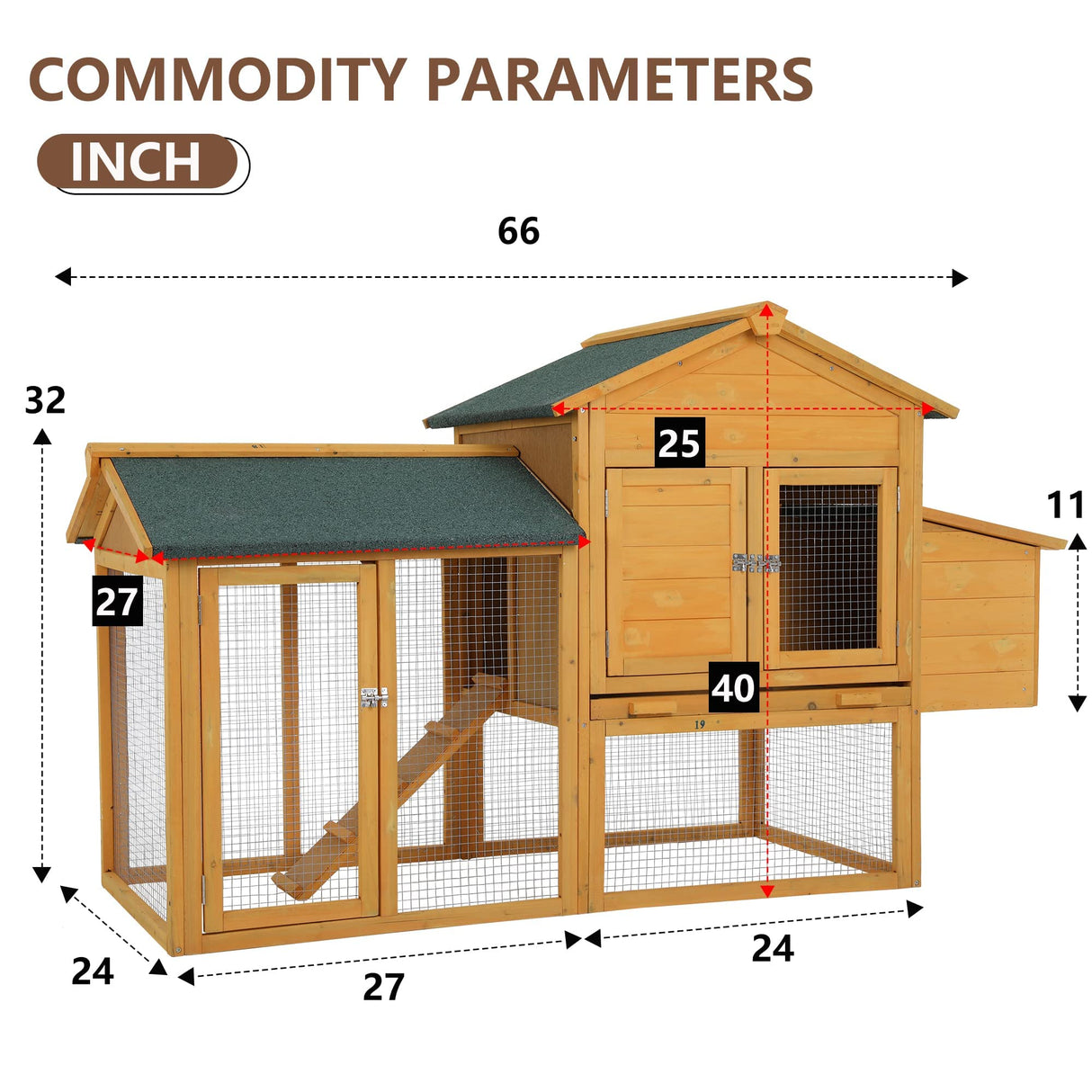 Chicken Coop 75.7" Large Hen House Wooden Multi-Level Poultry Cage