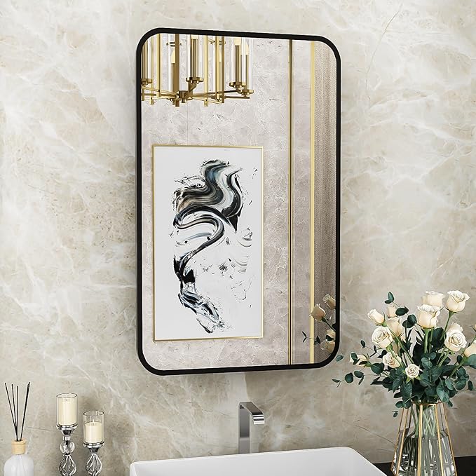 Black Recessed Bathroom Medicine Cabinet with Mirror
