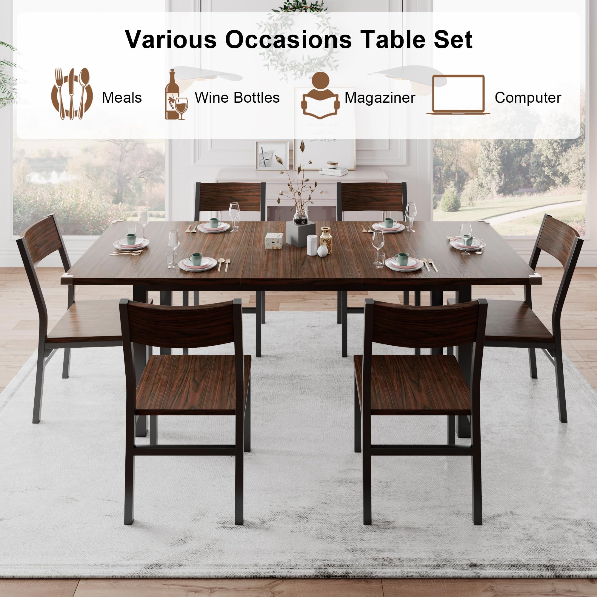7-Piece Extendable Dining Table Set with 6 Chairs
