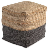 Sweed Valley Farmhouse Jute Braided Pouf, 17.5 x 20.25 inches, Natural & Black