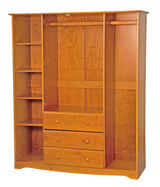 100% Solid Wood Family Wardrobe Closet/Armoire, Honey Pine. 3 Clothing Rods Included