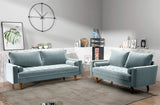 Womble 58 Inch Velvet Loveseat Sofa with Elegant Button Tufted Upholstery, Square Arms, Splayed Wood Legs, Includes Matching Bolster Pillows, Steel Blue