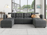 Modular Sectional Sofa Velvet U Shaped Couch with Double Chaises 6 Seater Sectional Sofa with Storage, Black