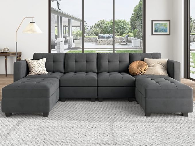 Modular Sectional Sofa with Storage Velvet U Shaped Couch with Reversible Chaises