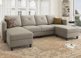 U Shaped Sectional Sofa Convertible Couch with Double Chaises 4 Seat Sofa with Ottomans for Living Room