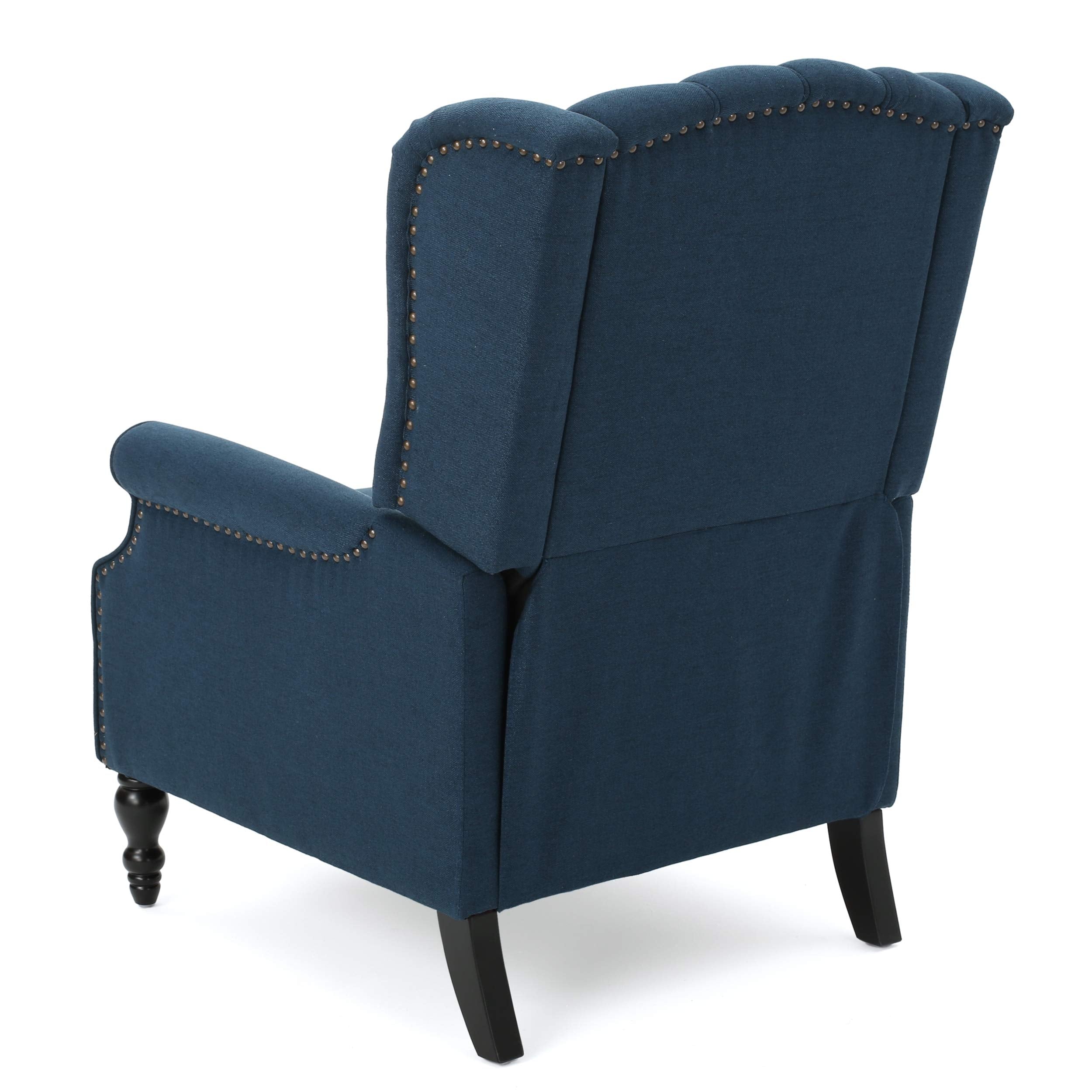 Earlean Fabric Recliner (Set of 2), Navy Blue, Dark Brown