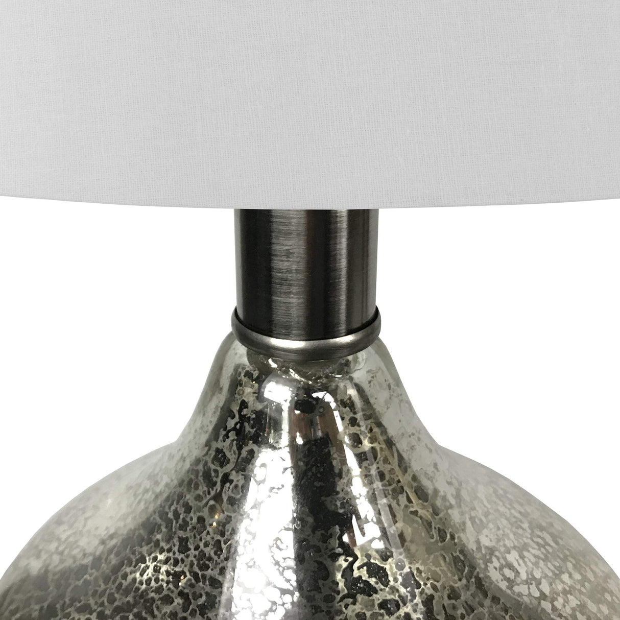 Katrina 21.25" Tall Petite Table Lamp with Fabric Shade in Mercury Glass/Satin Nickel/White