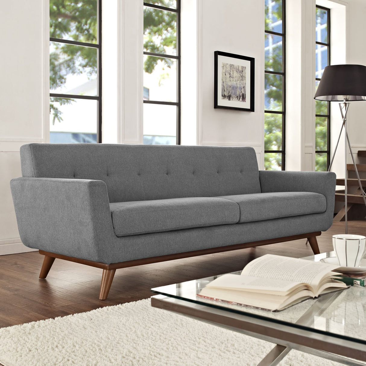 Engage Mid-Century Modern Upholstered Fabric Sofa in Expectation Gray