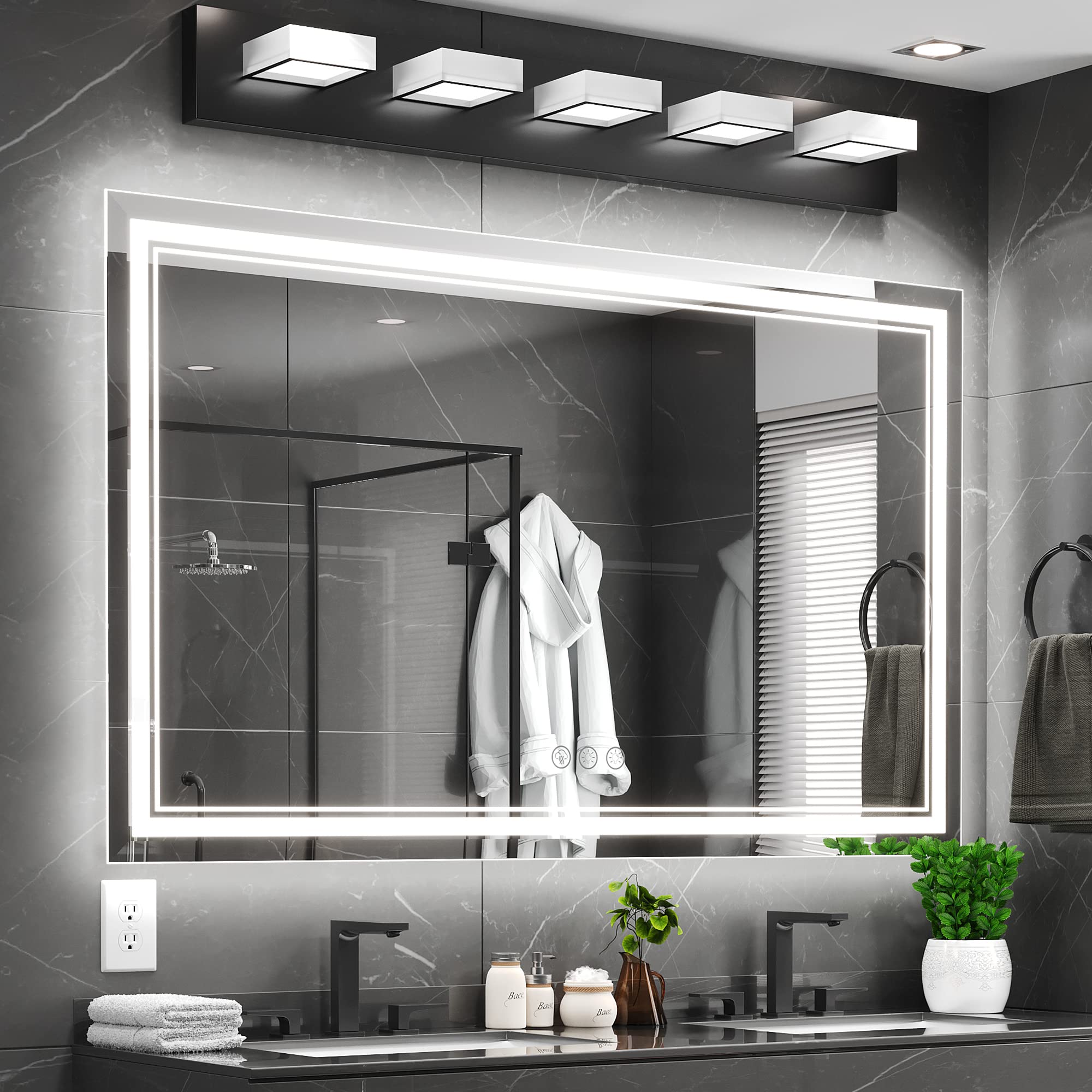 Mirror for Bathroom with Front Light and Backlit, Dimmable