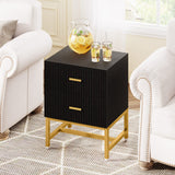 Modern Nightstand with 2 Big Striped Drawers, Tall Bed Side Table Wood Metal End Table