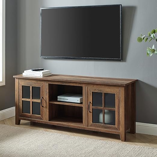 Dakota Modern Farmhouse 2 Glass Door Stand for TVs up to 65 Inches, 58 Inch,