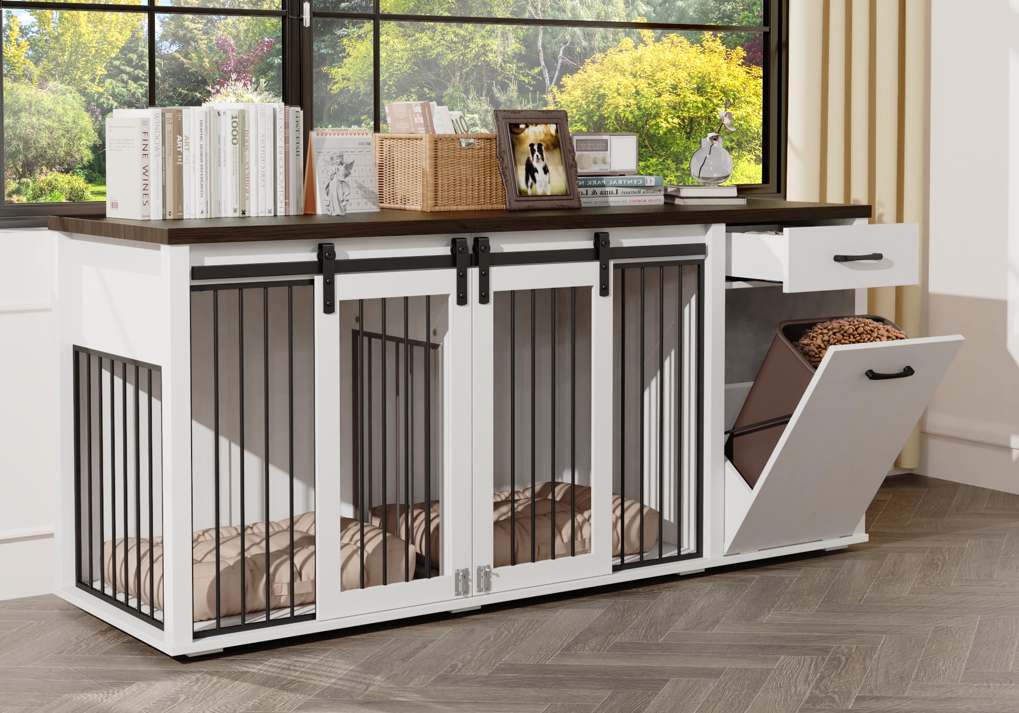 71" Double Dog Crate with Storage - Furniture Style Wooden Kennel
