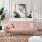 Convertible Velvet Futon Sofa Bed, Upholstered Loveseat Sleeper Couch with 3 Reclining Angles and 2 Pillows