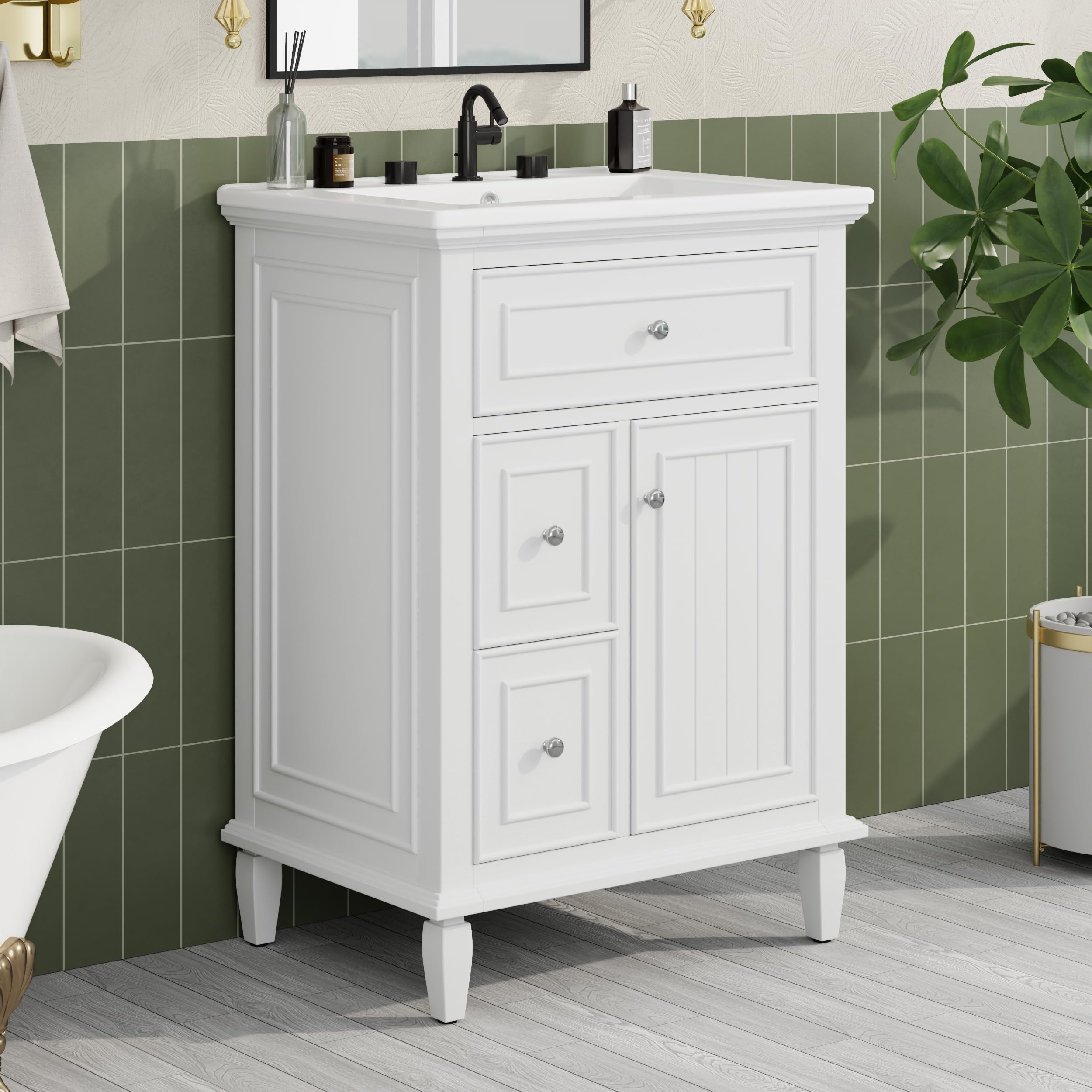 24" Bathroom Vanities with Undermount Sink, Storage Cabinet with Tip-Out Drawer