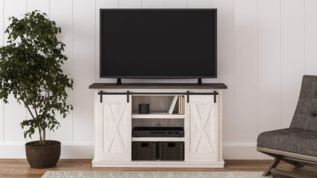 Dorrinson Farmhouse TV Stand Fits TVs up to 50" with Sliding Barn Doors and Storage