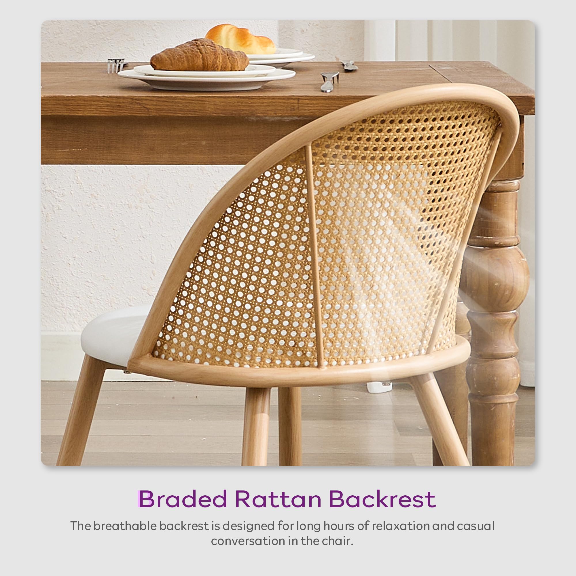 Rattan Dining Chairs Set of 4 with Faux Leather Cushion