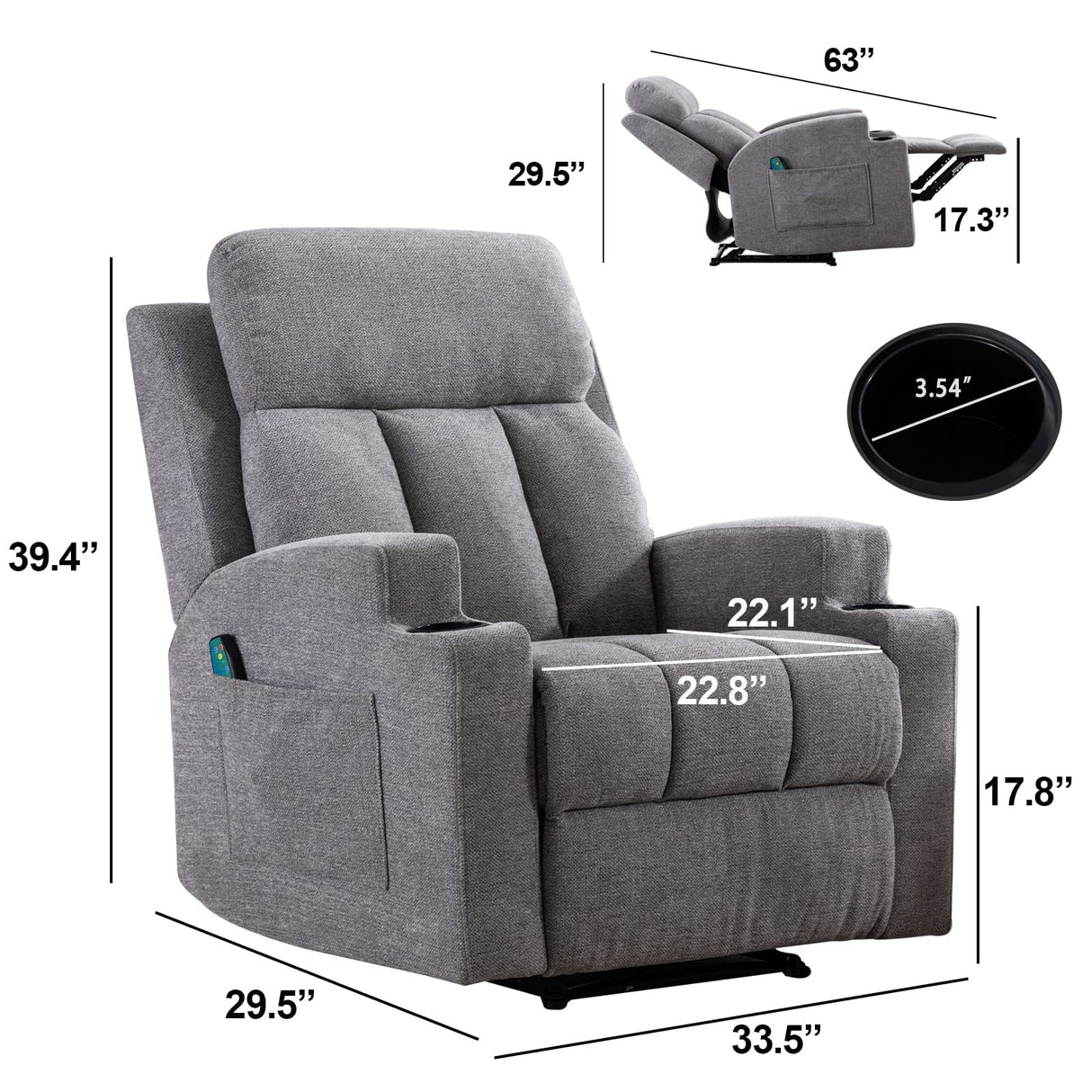 Home Manual Massage Recliner Chairs with Heat for Living Room, Overstuffed Breathable