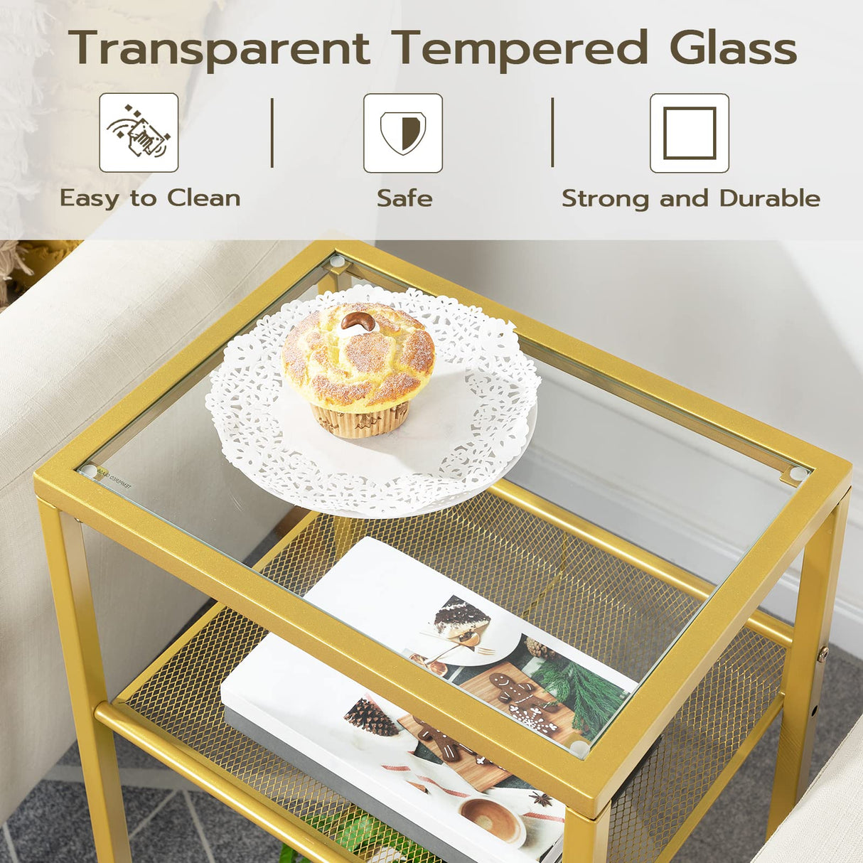 Tall End Table and Side Table Bindle, Tempered Glass Telephone Table