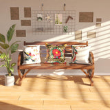 Outdoor Bench, 55 Inch Patio Bench, Rustic Wooden Wheel Bench, Wagon Slatted Seat