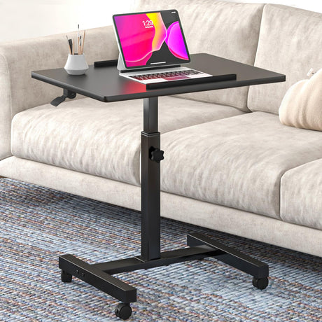 Pneumatic Mobile Standing Desk, Adjustable Height Rolling Desk with Wheels, Laptop Desk for Couch, Portable Sit Stand Desk for Home, Office and Hospital, Black