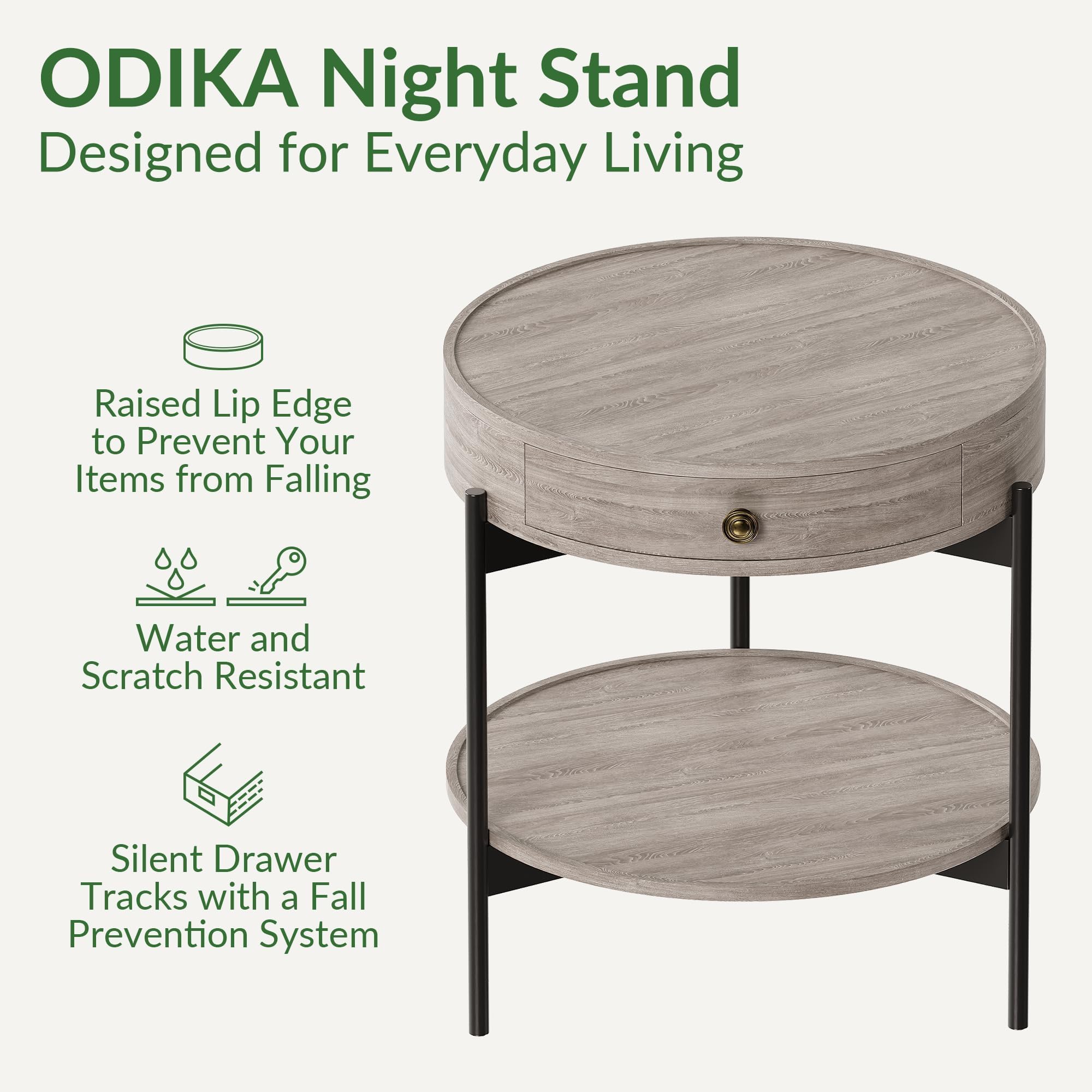 Beverly Hills Mid Century Modern Side Table - Versatile Round Nightstand