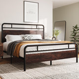 Queen Size Platform Bed Frame with Wooden Headboard and Footboard