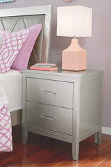 Olivet Glam 2 Drawer Nightstand with Faux Shagreen Drawer Fronts, Silver