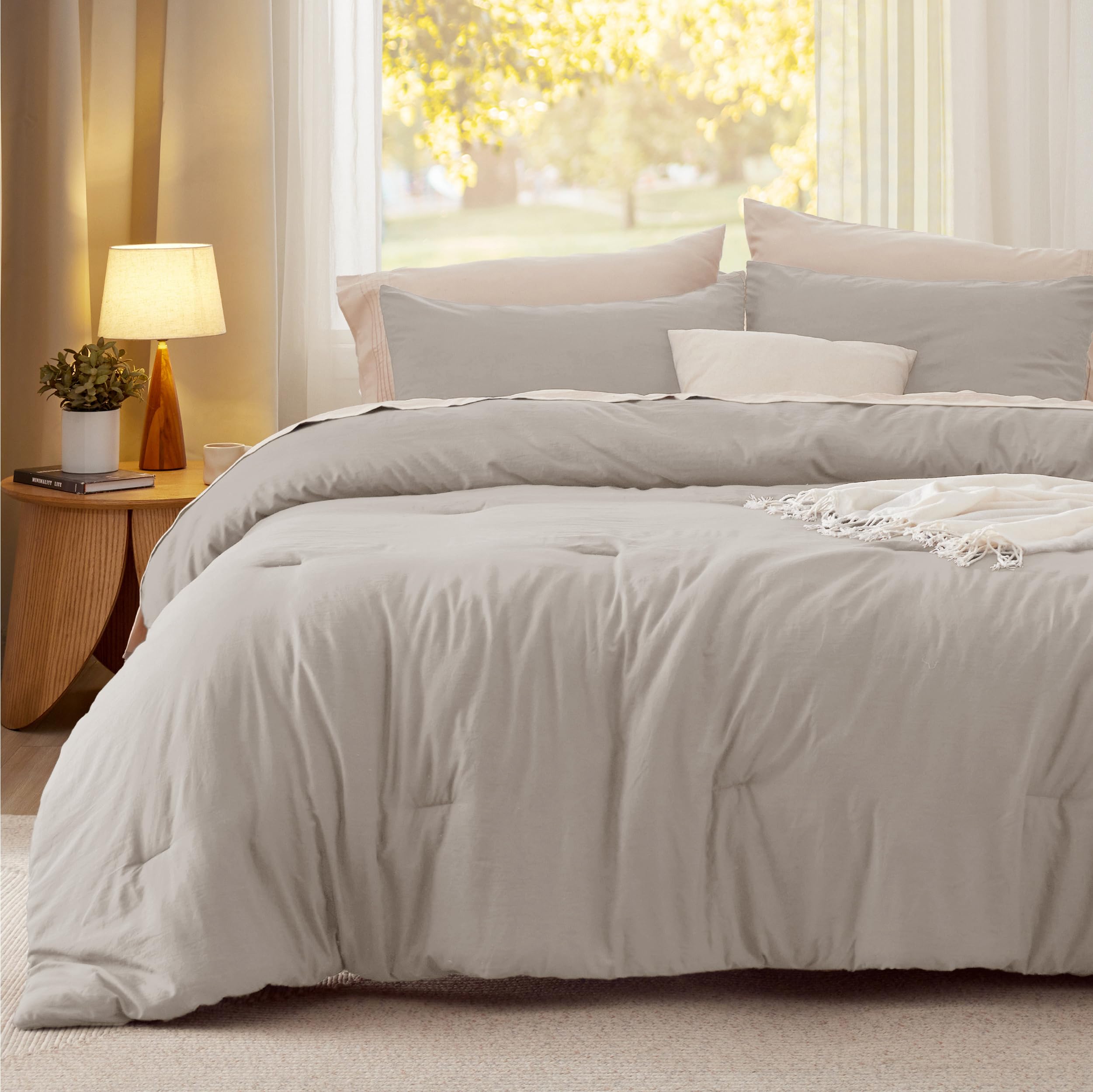 Queen Size Linen Comforter Set - 3 Piece Prewashed Bedding