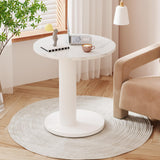 Round End Table Set, White Side Table with Faux Marble, Modern C-Shaped Nightstand