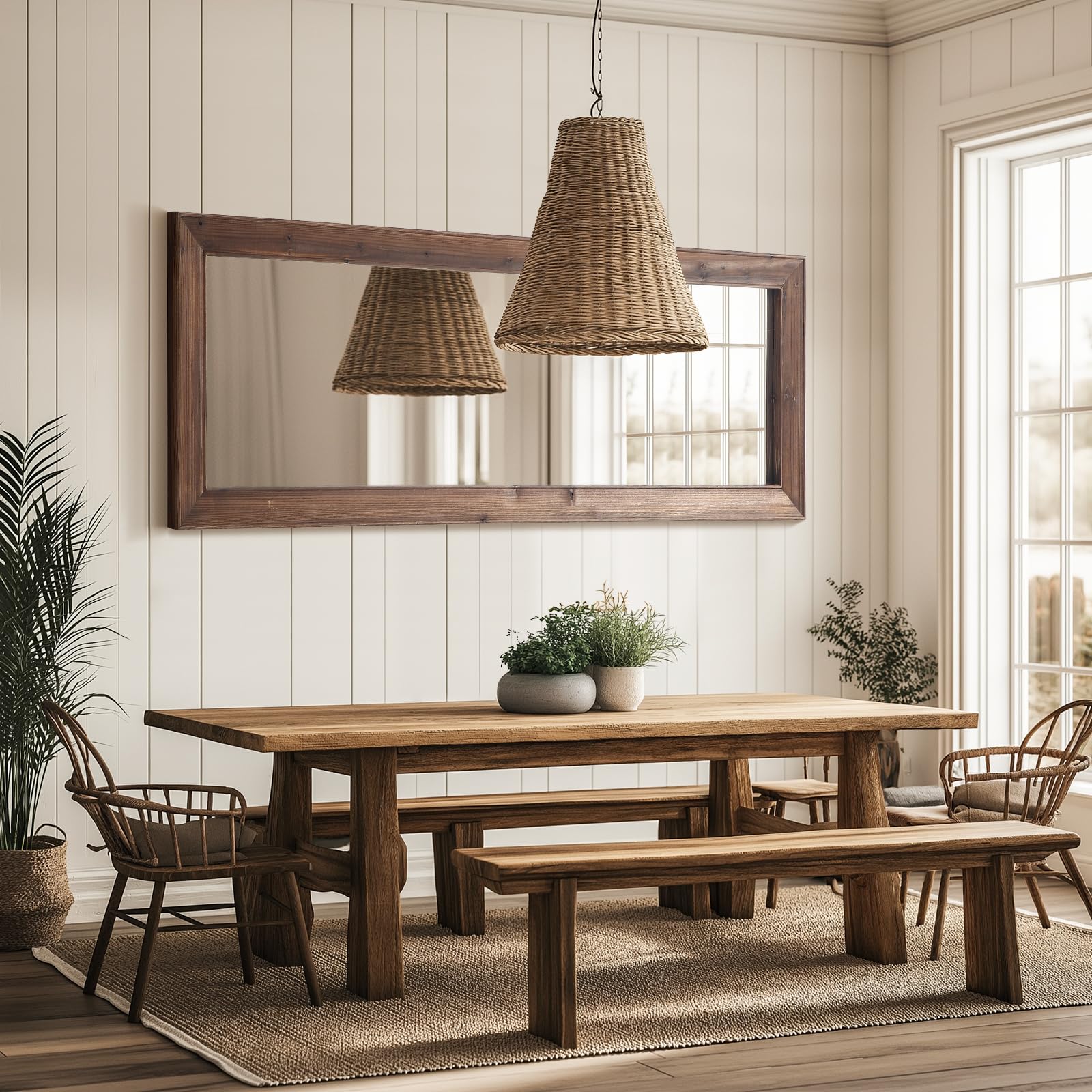 Farmhouse Standing Mirror Full Length 64x21 Rustic Wood Frame