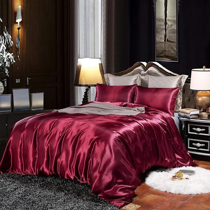 Hotel Pink Duvet Cover King Silk Like Satin Bedding Set