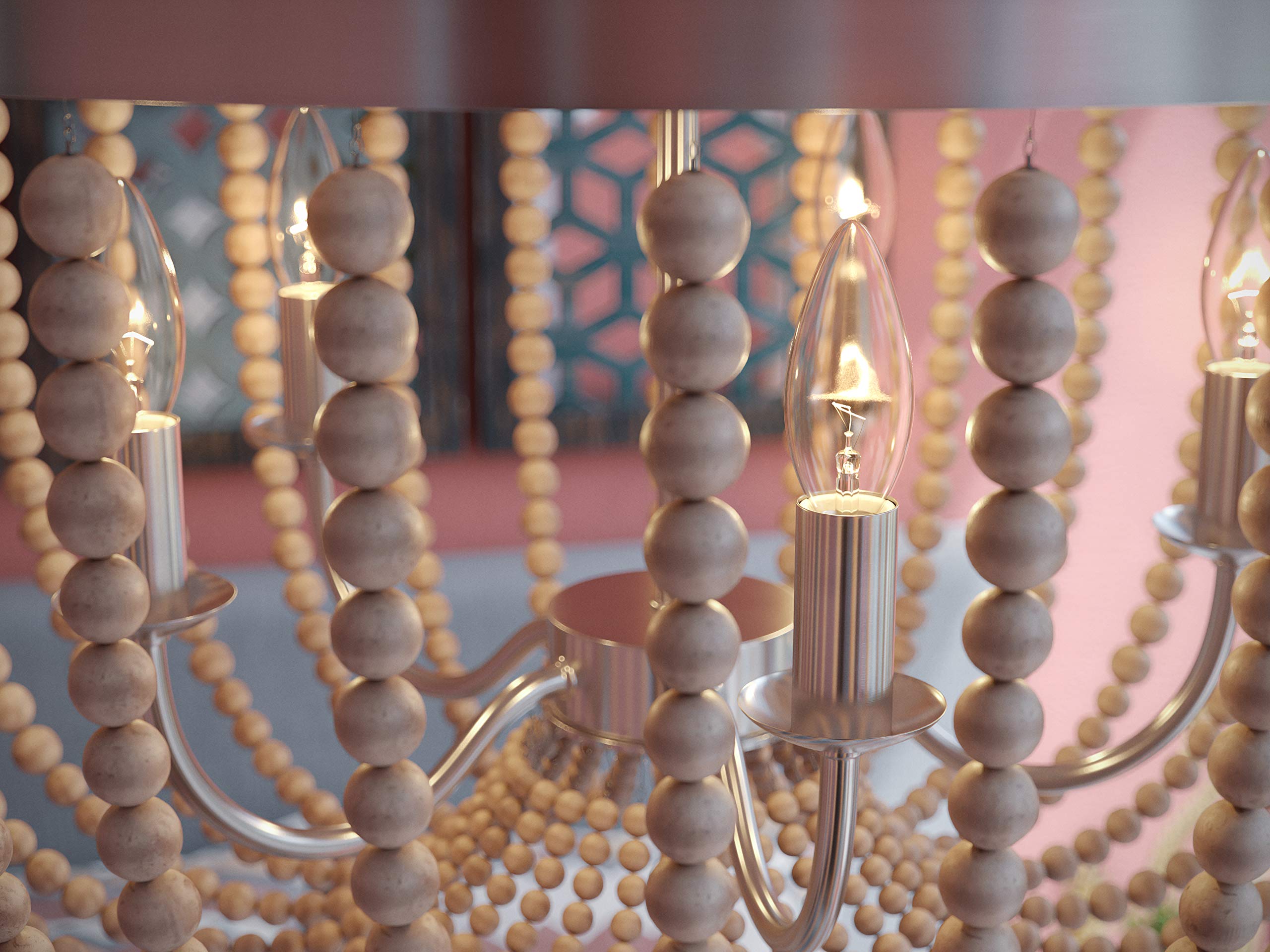 93132BS Dumas 5 Light Wood Bead Chandelier with White Finish, Casual Style, 32" Height