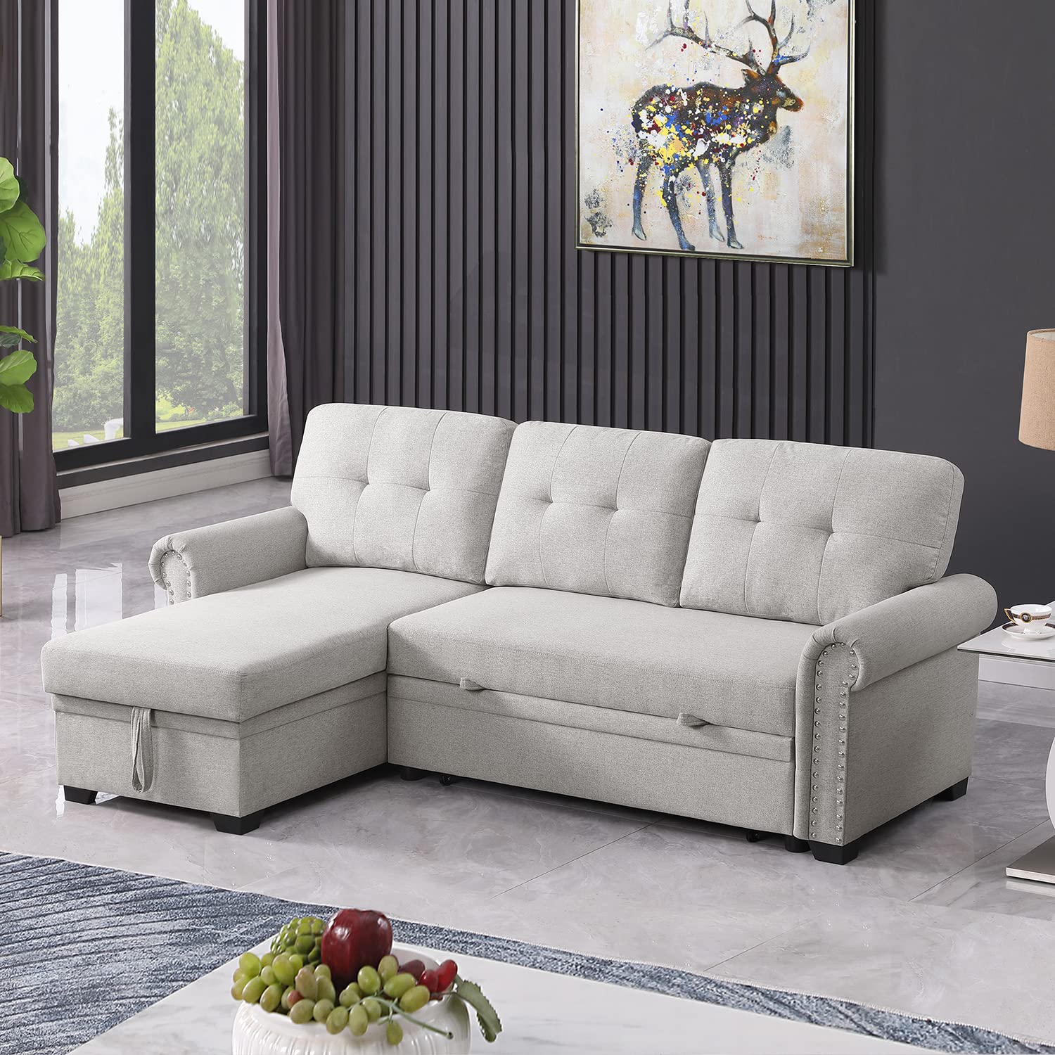 Convertible Sleeper Sofa with Pull Out Bed, 3-Seat Sofa Bed Sleeper Couch