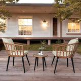 3 Piece Patio Bistro Set, Outdoor Rattan Furniture Set W/ 2 Chairs and Glass Table All-Weather
