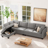 4 Seater Sectional Sofa with Reversible Chaise, L Shaped Sofa Sectional Couch with Convertible