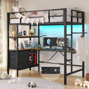 Twin Metal Loft Bed with L-Shaped Desk