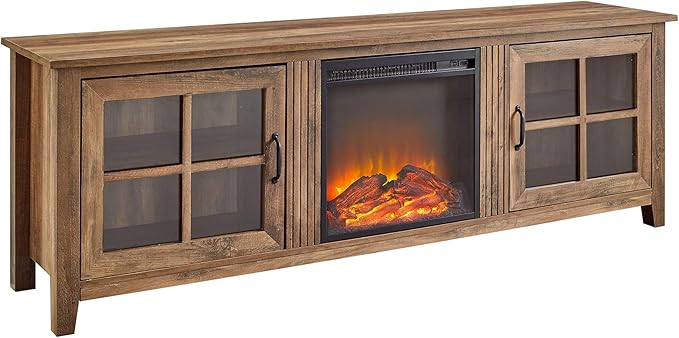 Bern Classic 2 Glass Door Fireplace TV Stand for TVs up to 80 Inches, 70 Inch, Grey Wash