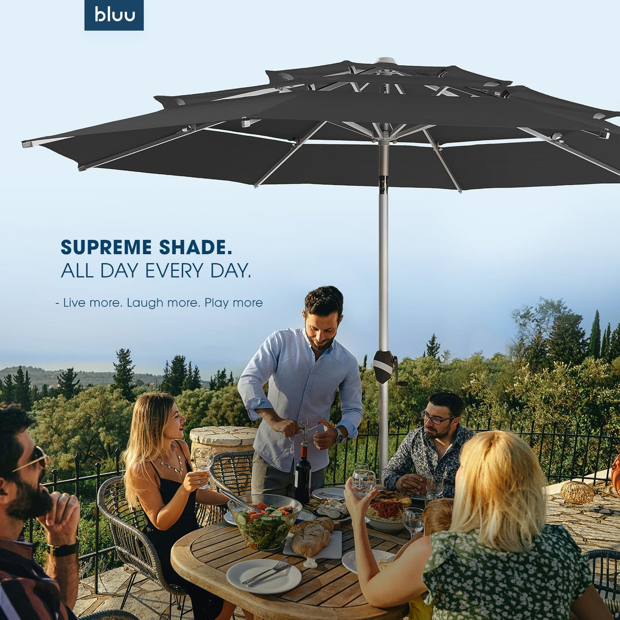 9 FT 3 Tiers Aluminum Outdoor Patio Umbrella, 5-YEAR Fade-Resistant Outdoor Market Table Umbrella