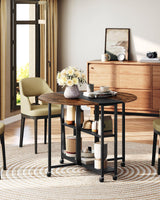 Folding Dining Table with Wheels and Storage Shelf