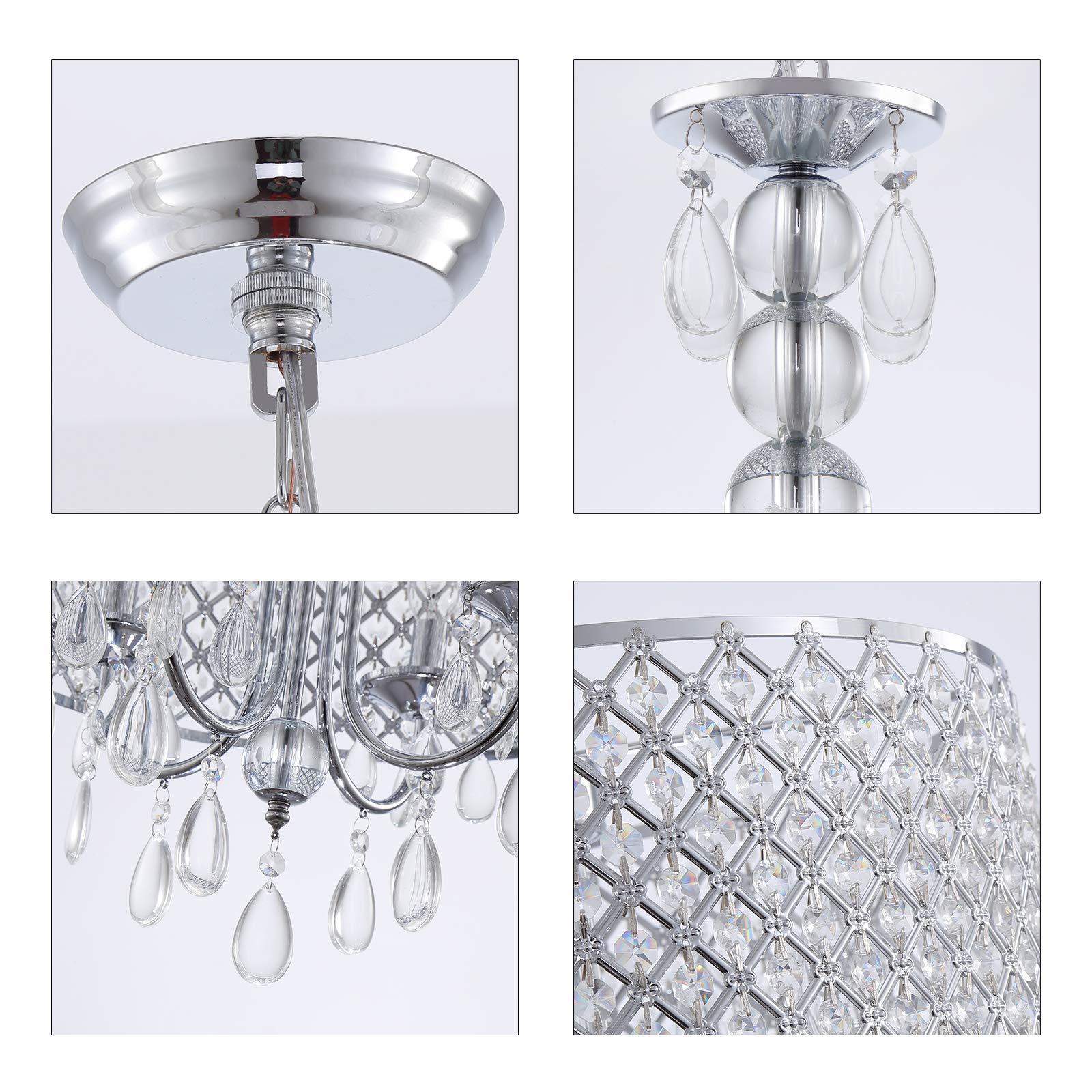 Modern Crystal Chandeliers for Dining Room,Glam Chrome Chandelier 4 Lights for Kitchen