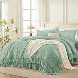 = White Comforter Set Queen Size, Lightweight Fluffy Farmhouse White Ruffle=