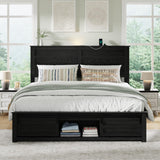 Queen Bed Frame with Wood Headboard & Charging Station
