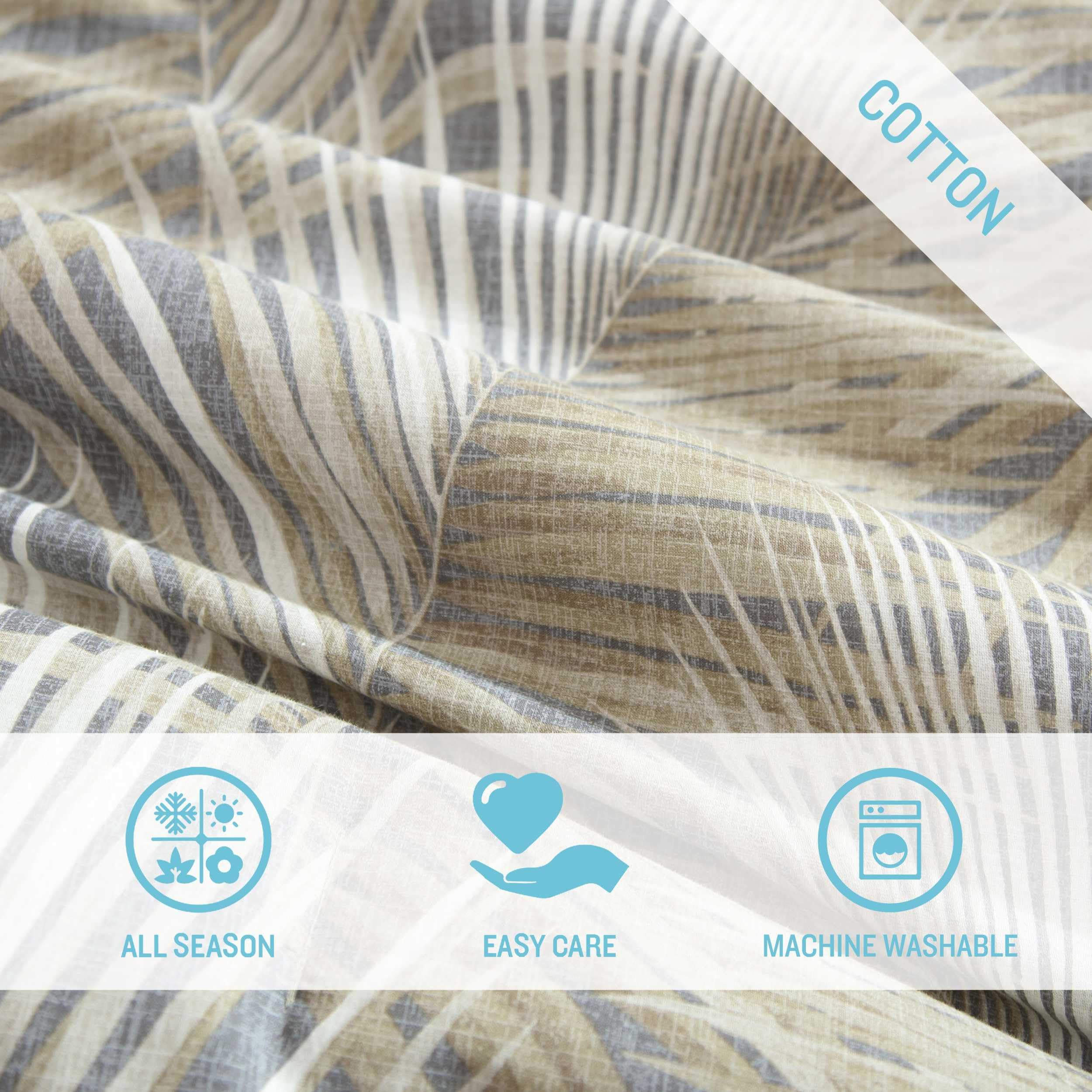 King Comforter Set - 100% Cotton Reversible 4-Piece Bedding (Raffia Palms Brown)