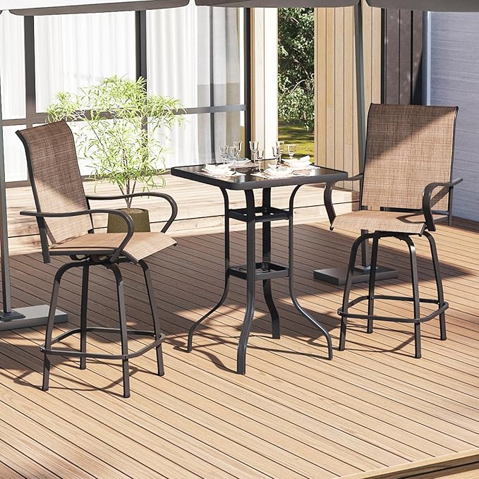 Outdoor Swivel Bar Stools Set of 2, Premium Patio Bar Stools, Textilene Bar Height