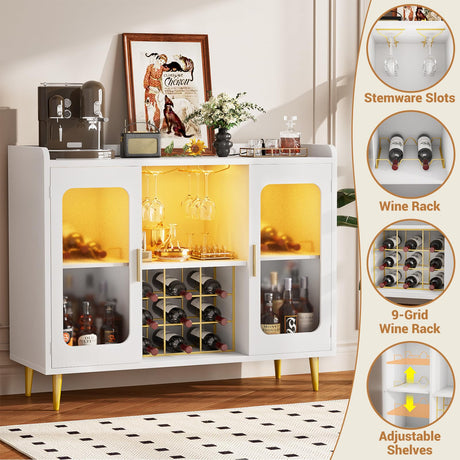 Wine Bar Cabinet with Power Outlet, Liquor Cabinet Bar with LED Light