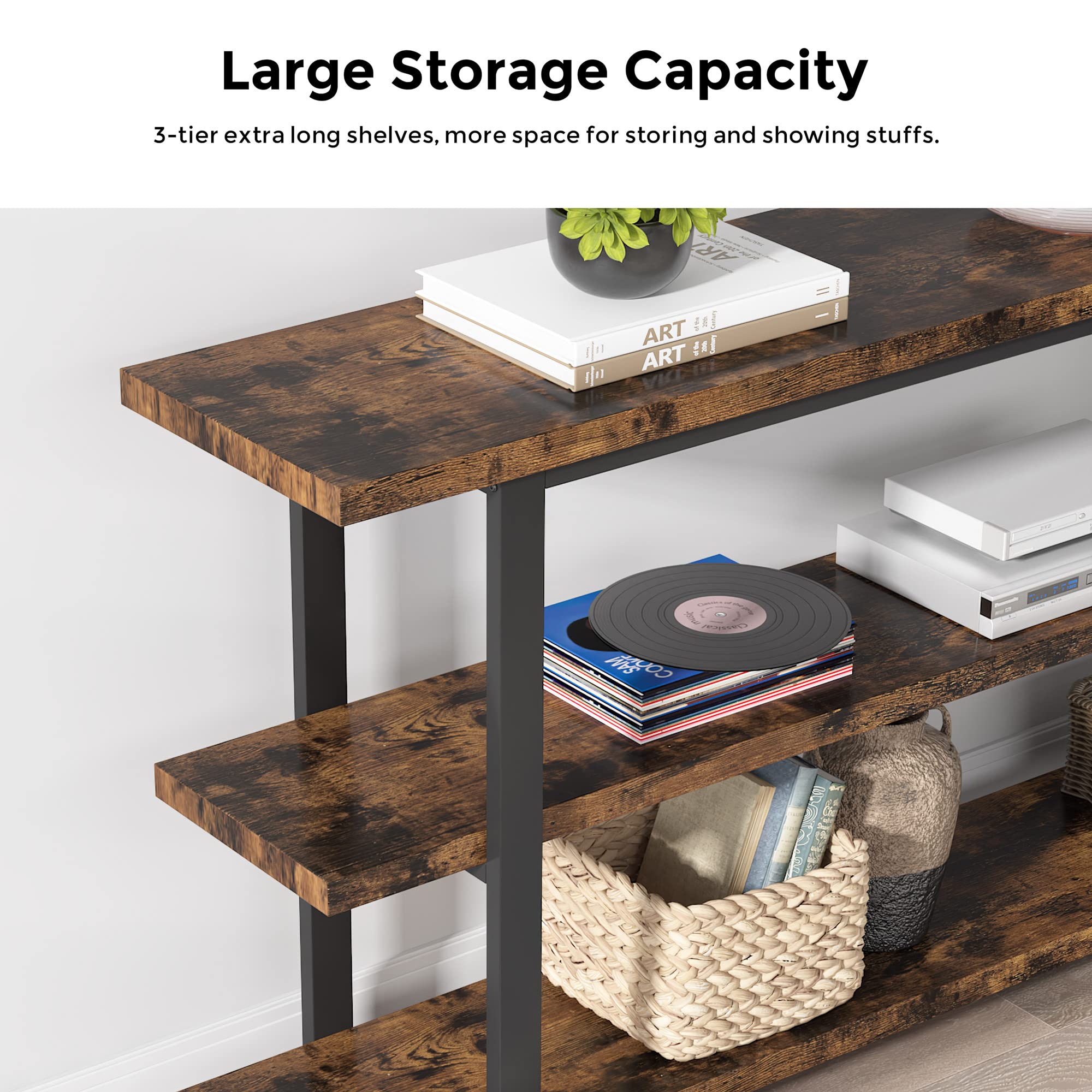70.8 Inch Extra Long Console Table with 3-Tier Storage Shelves