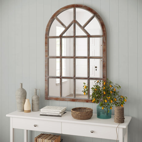 Grid Mirror 30x47 Wood Cathedral Window Pane Mirror - Arched Window Mirror